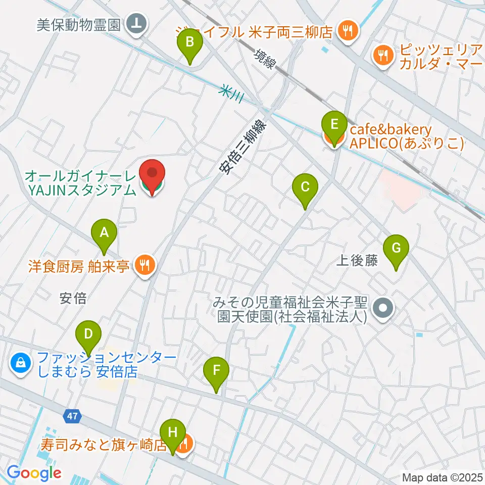 オールガイナーレYAJINスタジアム周辺のカフェ一覧地図