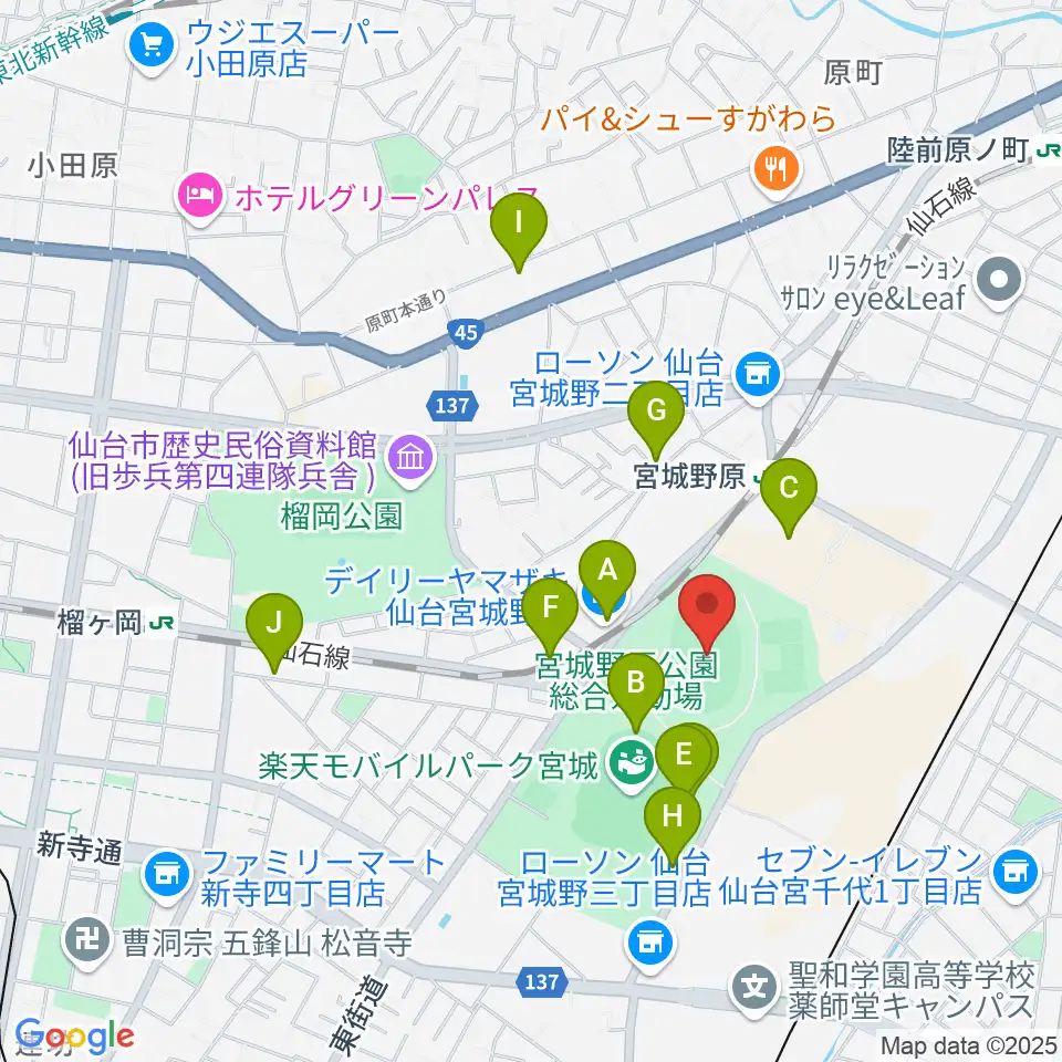 弘進ゴムアスリートパーク仙台周辺のカフェ一覧地図
