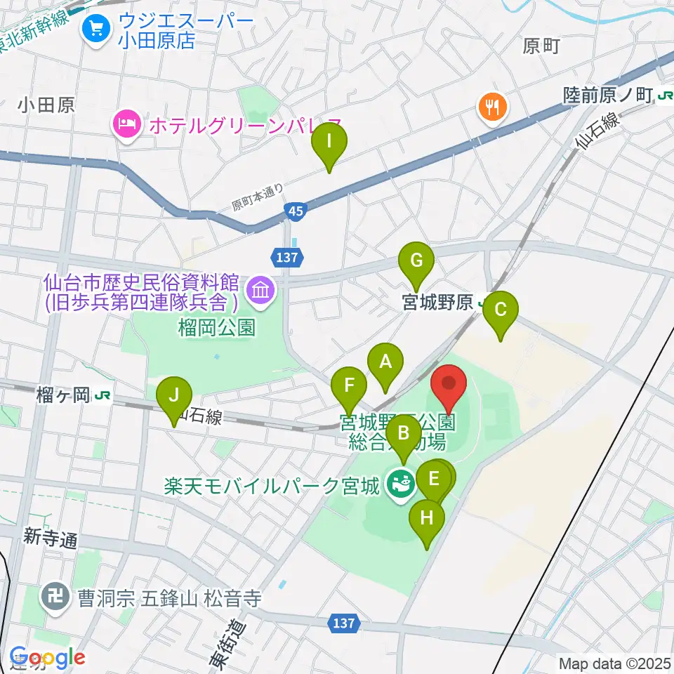 弘進ゴムアスリートパーク仙台周辺のカフェ一覧地図