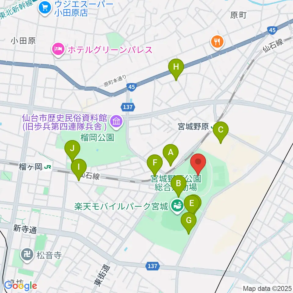 弘進ゴムアスリートパーク仙台周辺のカフェ一覧地図
