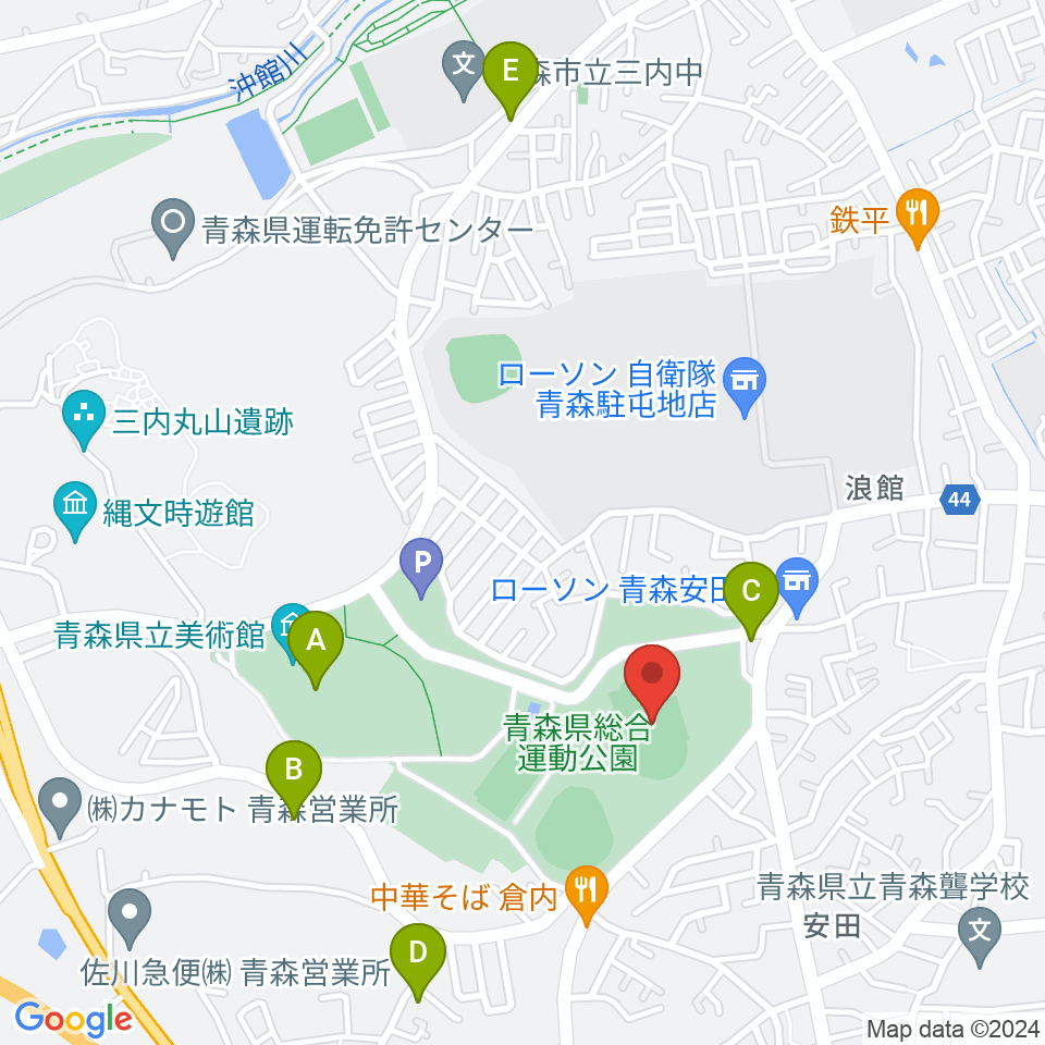 青森県総合運動公園 旧陸上競技場・旧補助競技場周辺のカフェ一覧地図