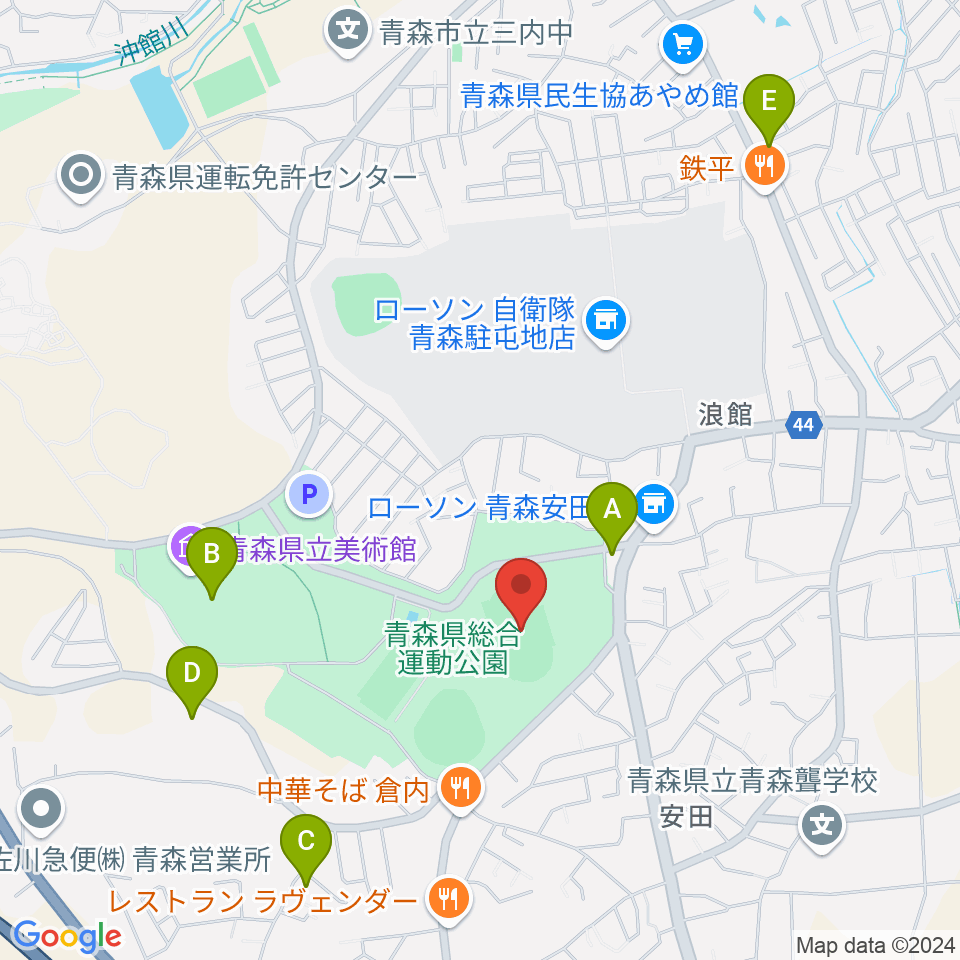 青森県総合運動公園 旧陸上競技場・旧補助競技場周辺のカフェ一覧地図