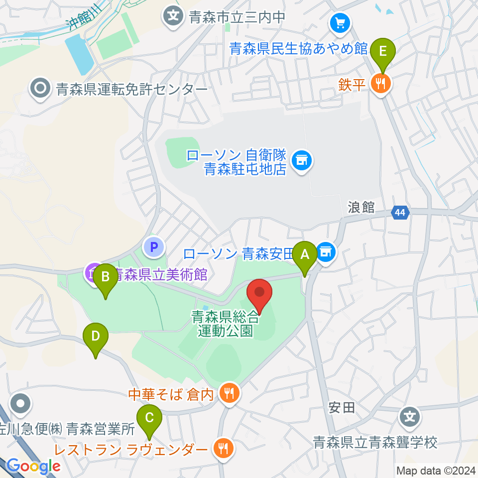 青森県総合運動公園 旧陸上競技場・旧補助競技場周辺のカフェ一覧地図