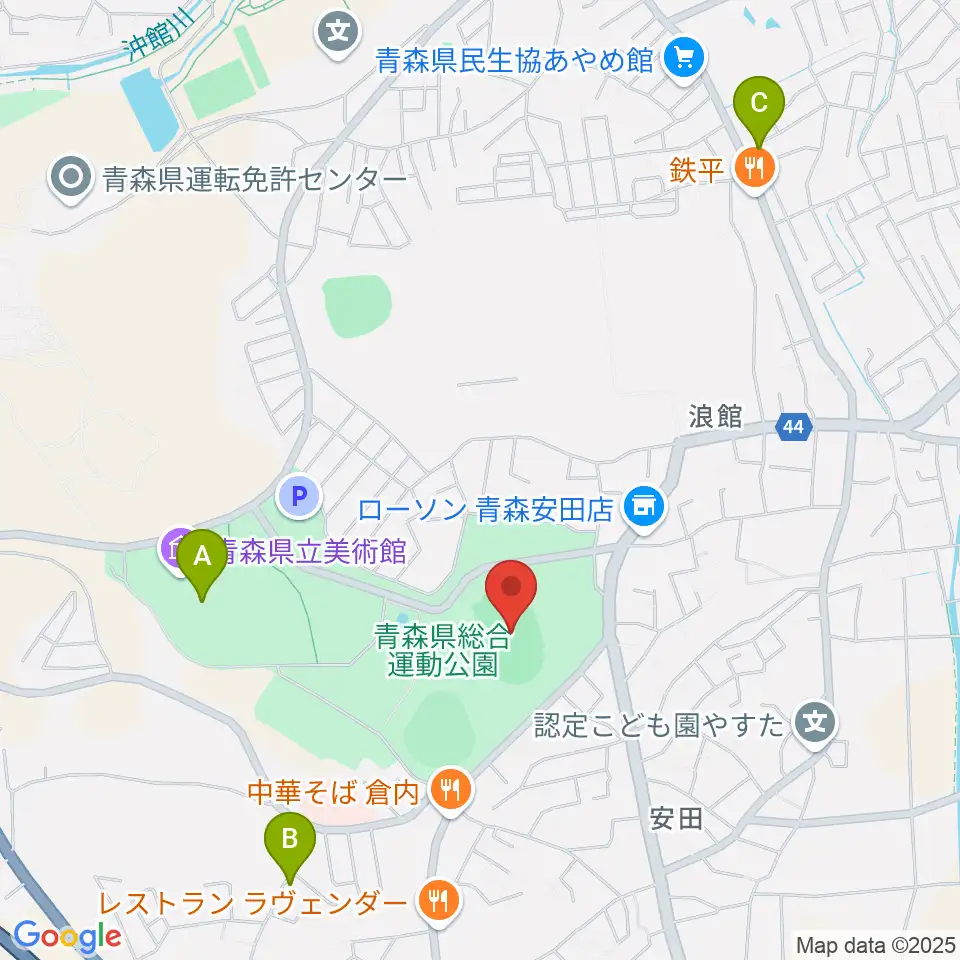 青森県総合運動公園 旧陸上競技場・旧補助競技場周辺のカフェ一覧地図