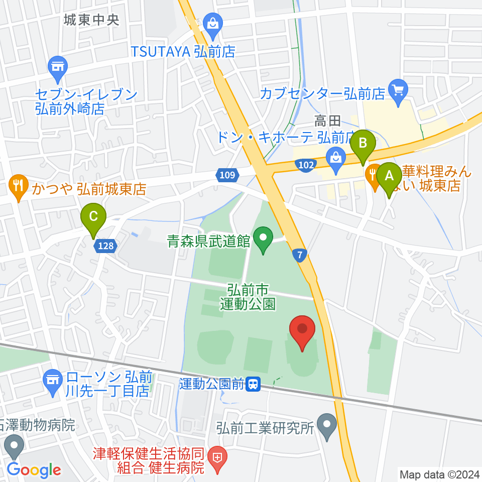 弘前市運動公園陸上競技場周辺のカフェ一覧地図