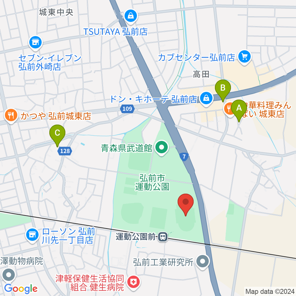 弘前市運動公園陸上競技場周辺のカフェ一覧地図