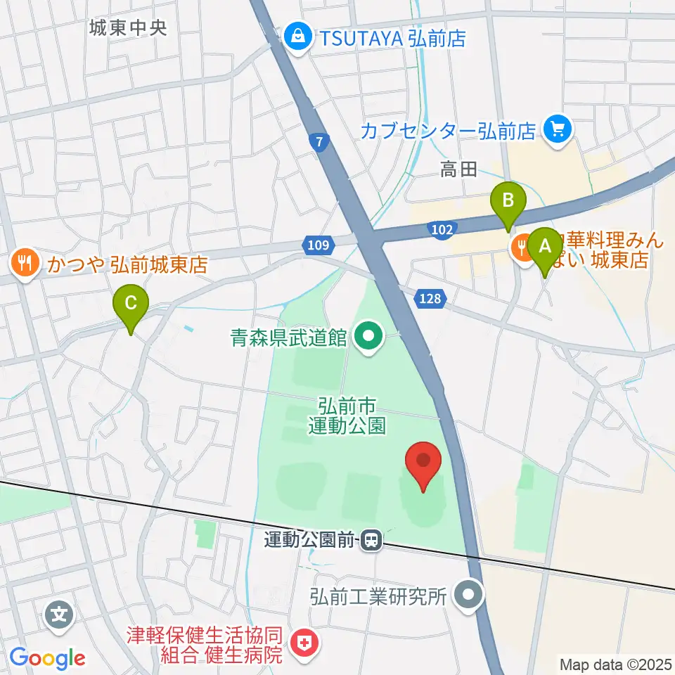弘前市運動公園陸上競技場周辺のカフェ一覧地図