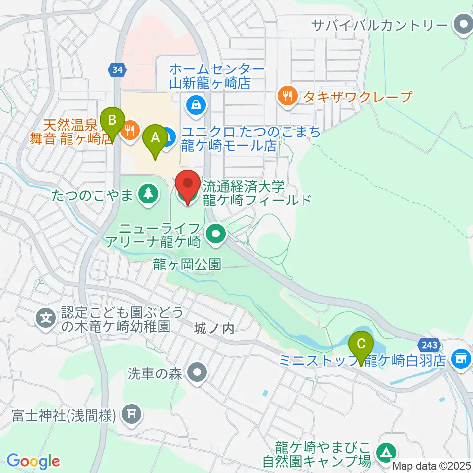流通経済大学龍ケ崎フィールド周辺のカフェ一覧地図