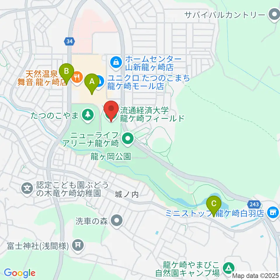 流通経済大学龍ケ崎フィールド周辺のカフェ一覧地図