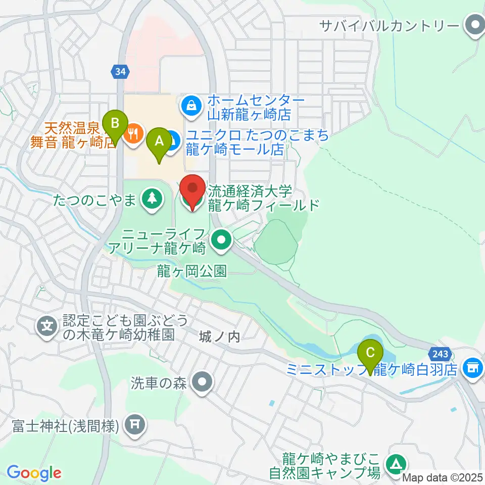 龍ケ崎市陸上競技場周辺のカフェ一覧地図