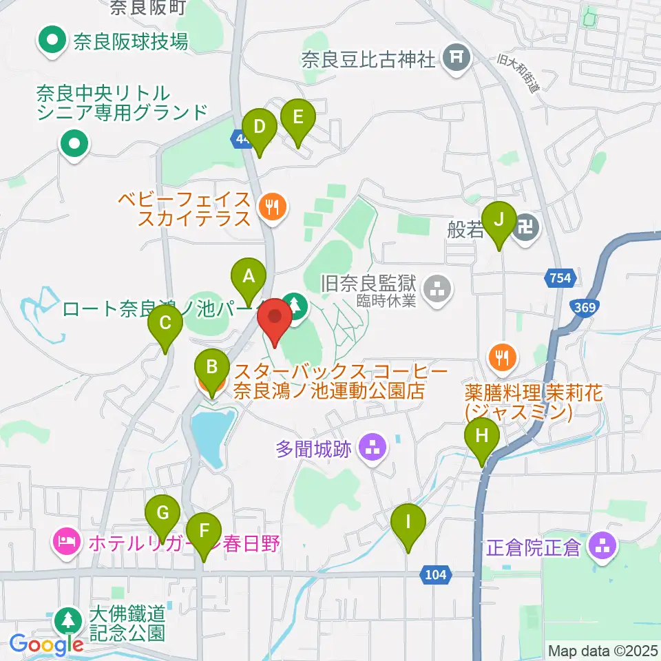 ロートフィールド奈良周辺のカフェ一覧地図