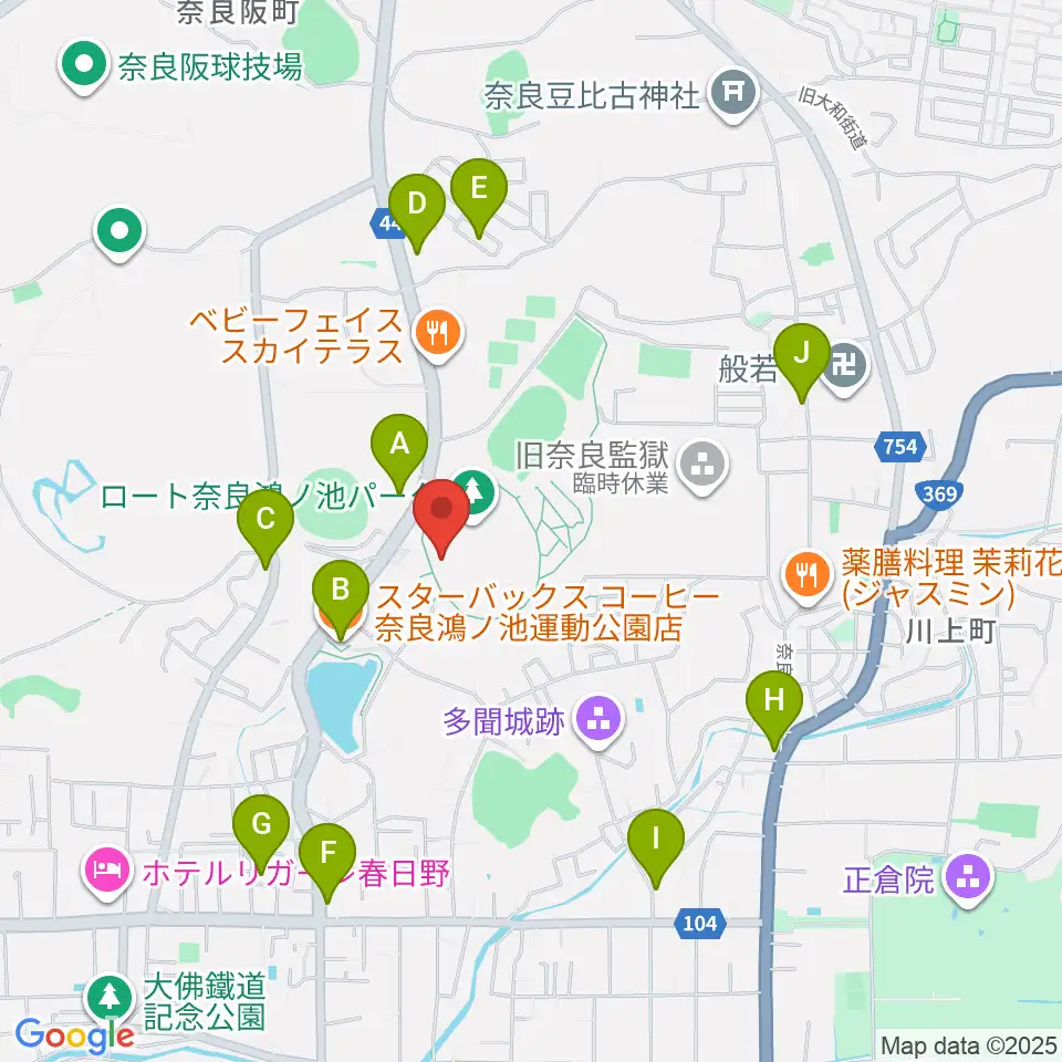 ロートフィールド奈良周辺のカフェ一覧地図