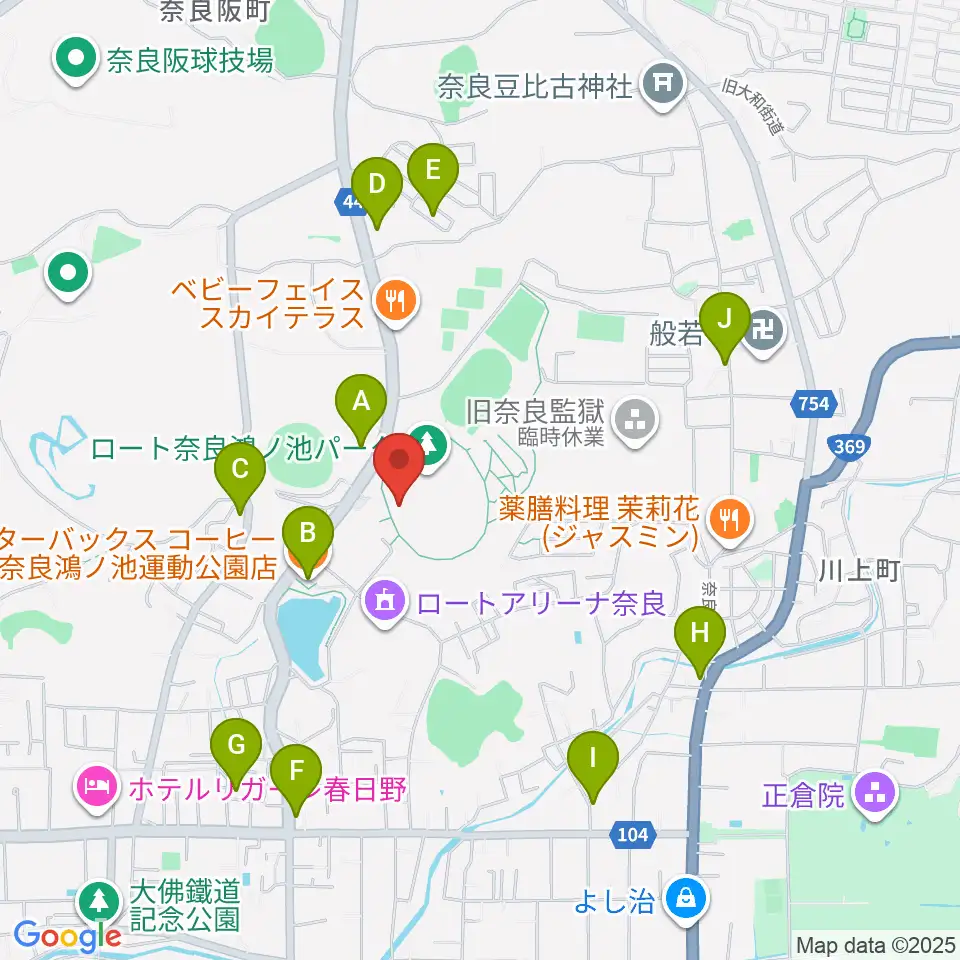 ロートフィールド奈良周辺のカフェ一覧地図
