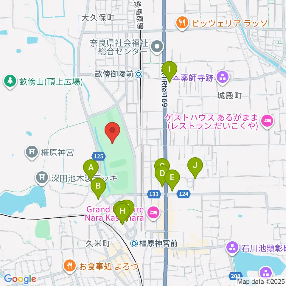 橿原公苑陸上競技場周辺のカフェ一覧地図