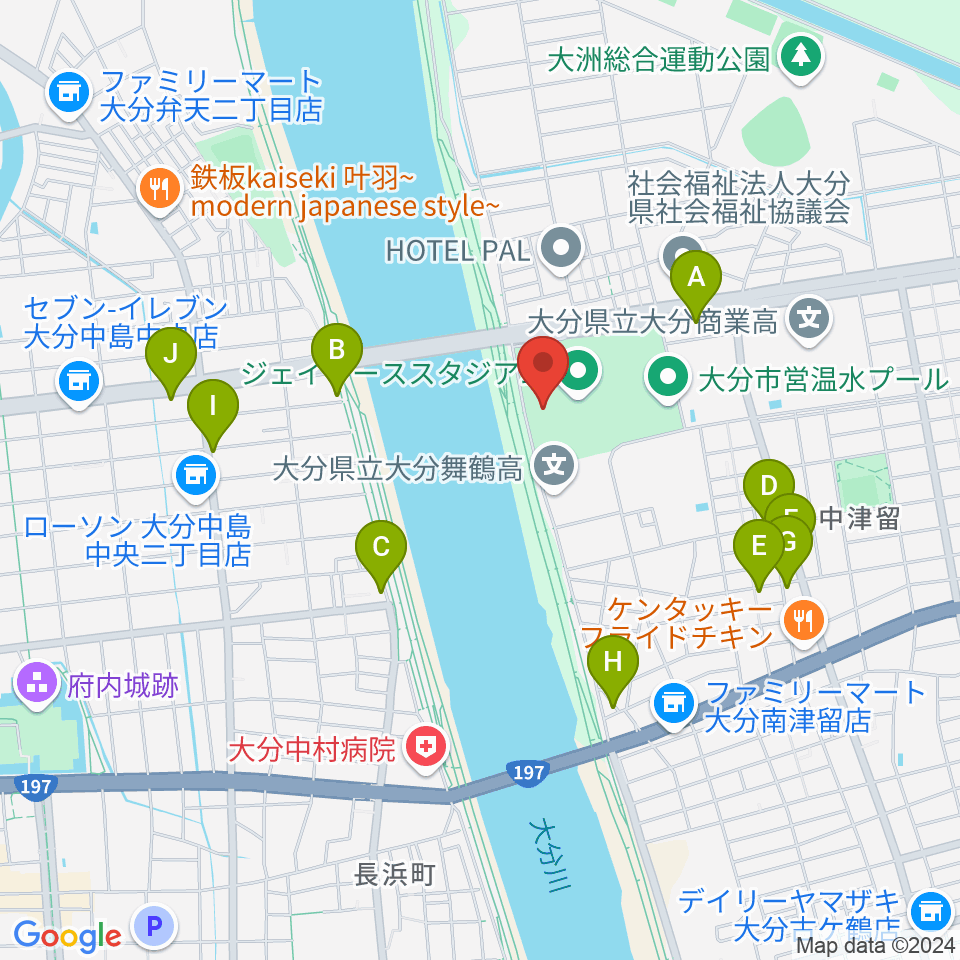 ジェイリーススタジアム周辺のカフェ一覧地図