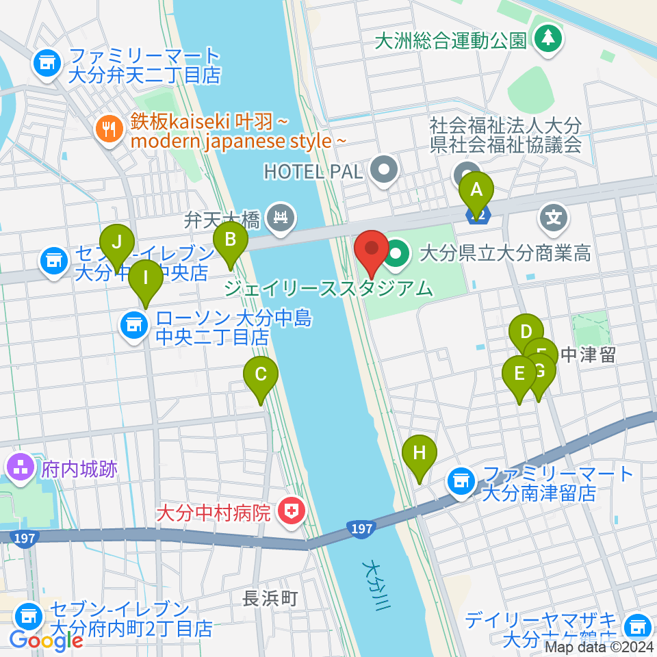 ジェイリーススタジアム周辺のカフェ一覧地図