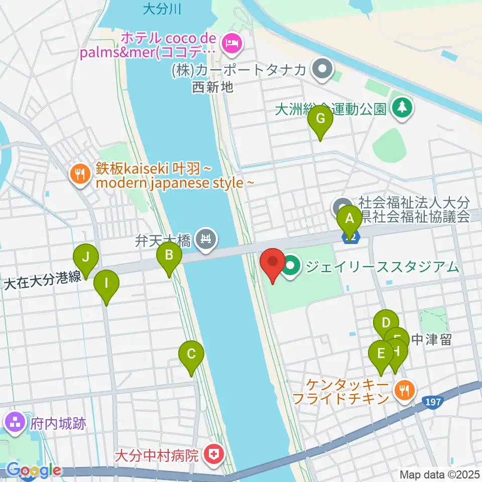 ジェイリーススタジアム周辺のカフェ一覧地図