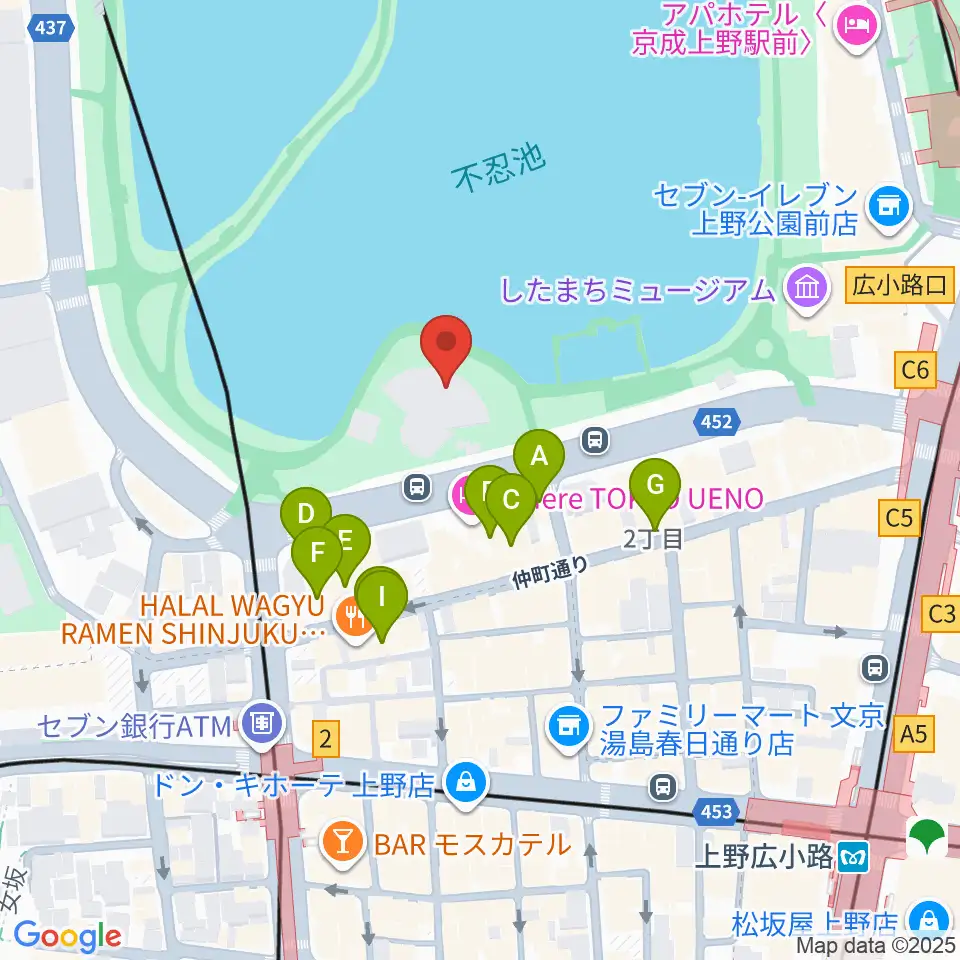 上野恩賜公園野外ステージ周辺のカフェ一覧地図