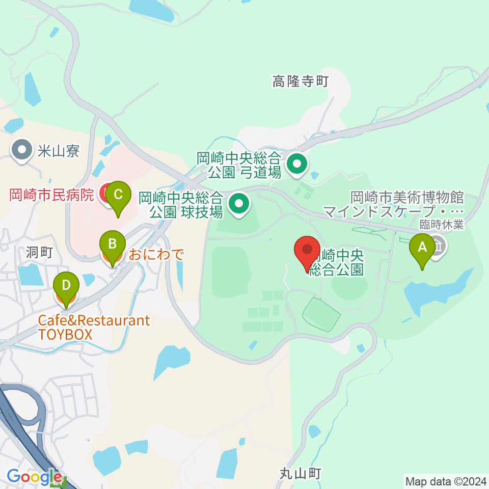 岡崎中央総合公園総合体育館周辺のカフェ一覧地図