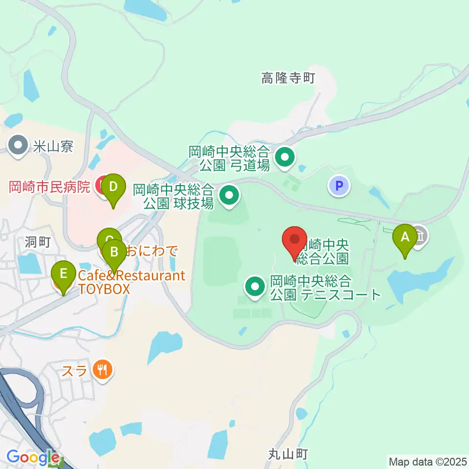 岡崎中央総合公園総合体育館周辺のカフェ一覧地図