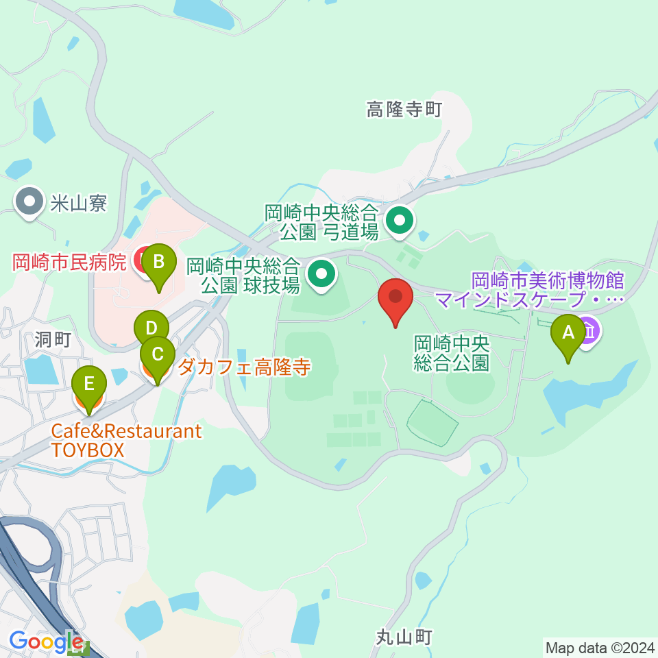 岡崎中央総合公園 武道館周辺のカフェ一覧地図