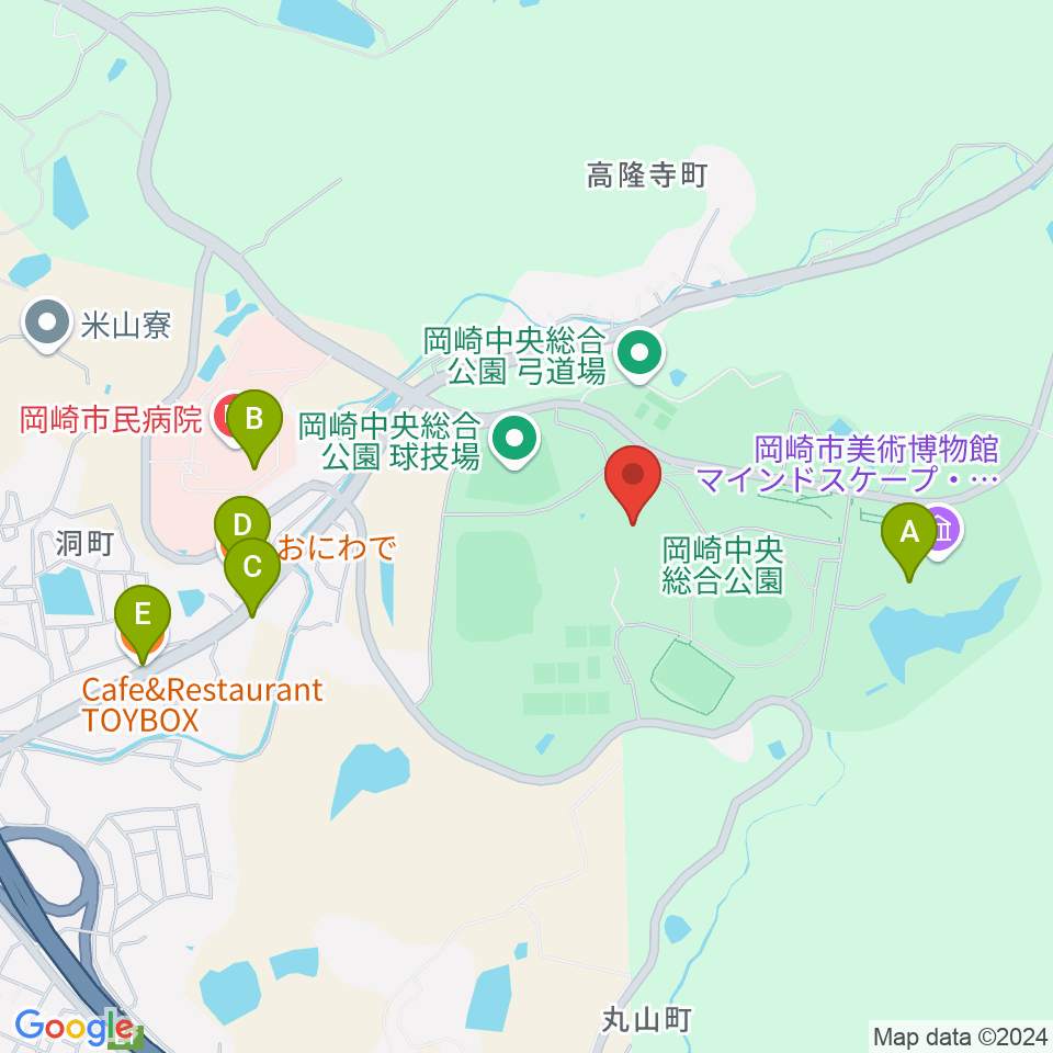 岡崎中央総合公園 武道館周辺のカフェ一覧地図