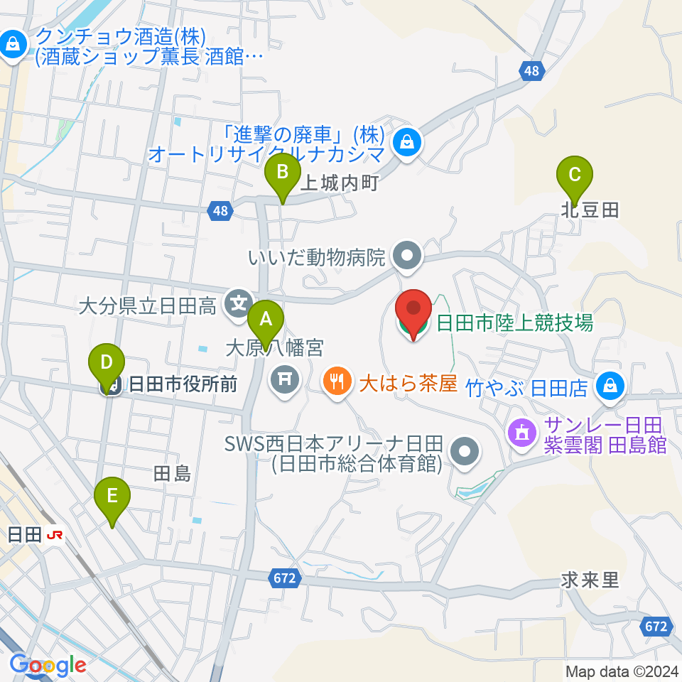 日田市陸上競技場周辺のカフェ一覧地図