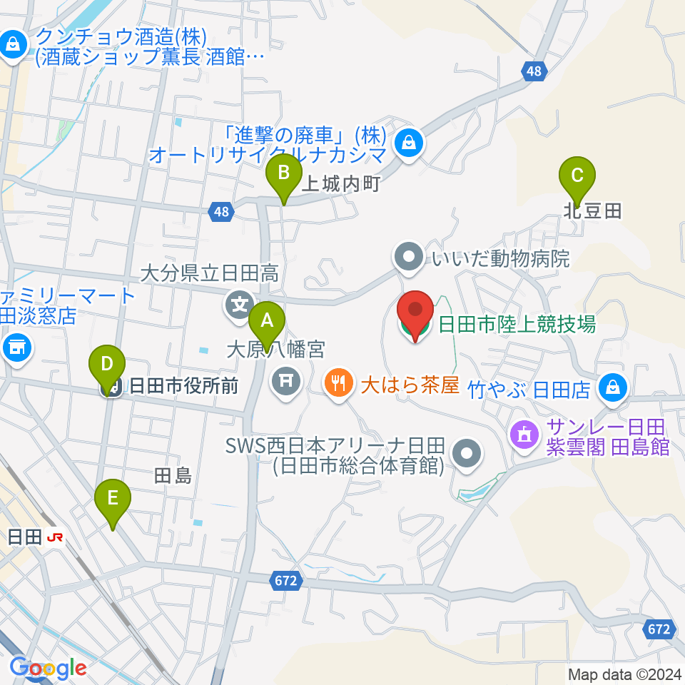 日田市陸上競技場周辺のカフェ一覧地図