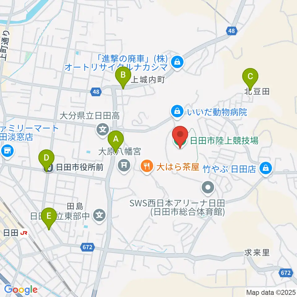 日田市陸上競技場周辺のカフェ一覧地図