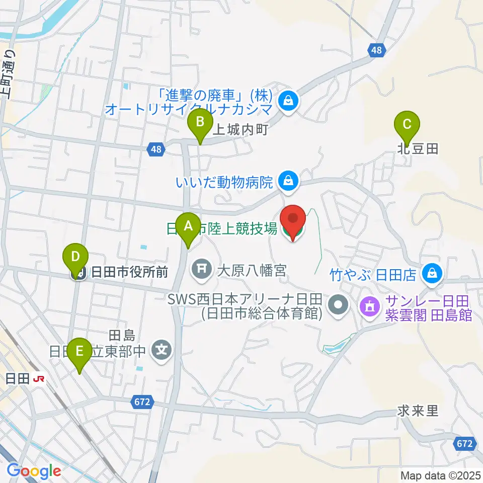 日田市陸上競技場周辺のカフェ一覧地図