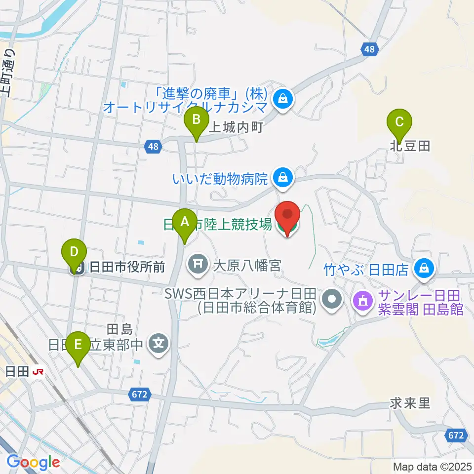 日田市陸上競技場周辺のカフェ一覧地図