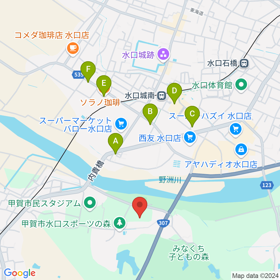 甲賀市水口スポーツの森陸上競技場周辺のカフェ一覧地図