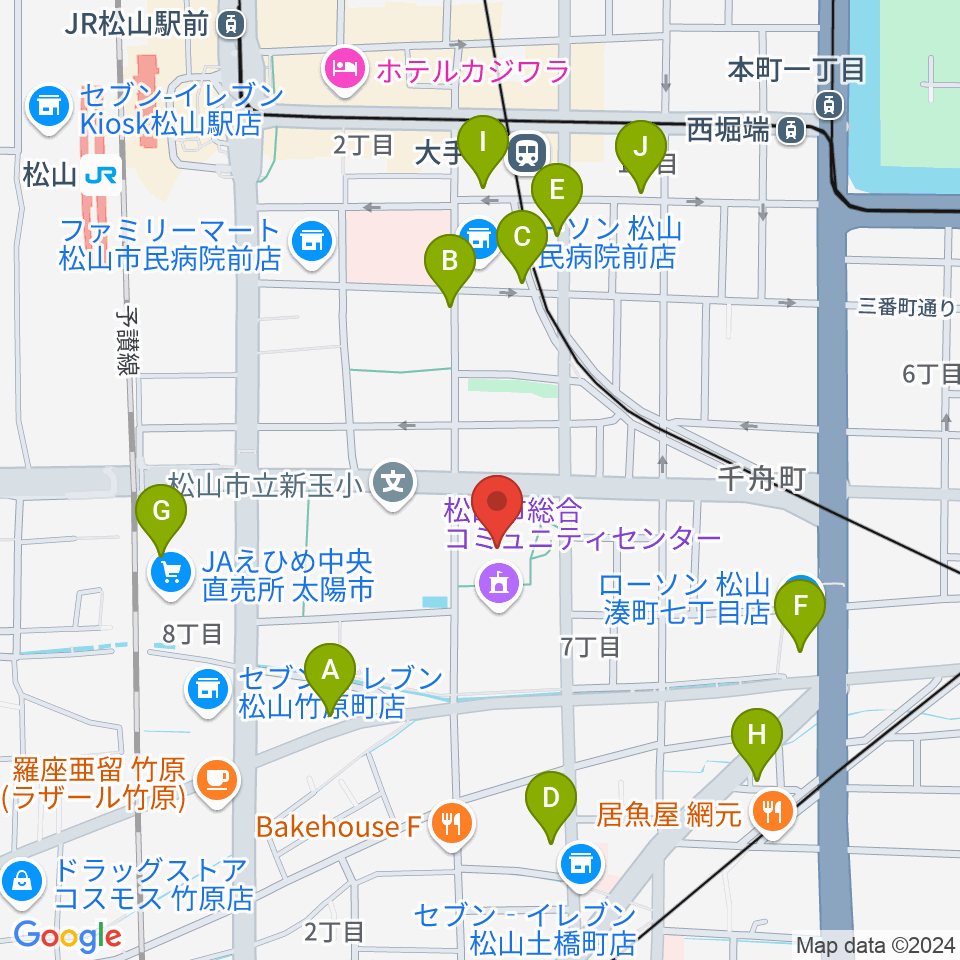 松山市総合コミュニティセンター体育館周辺のカフェ一覧地図