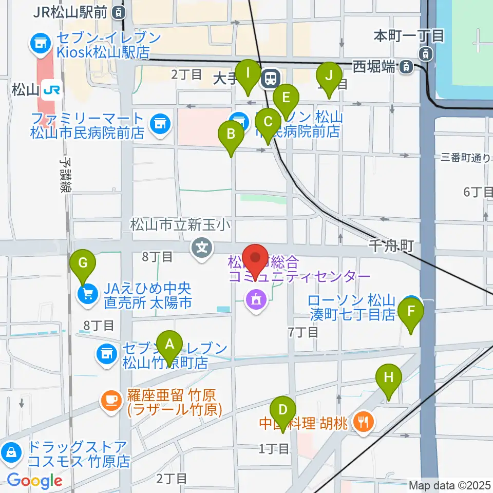松山市総合コミュニティセンター体育館周辺のカフェ一覧地図