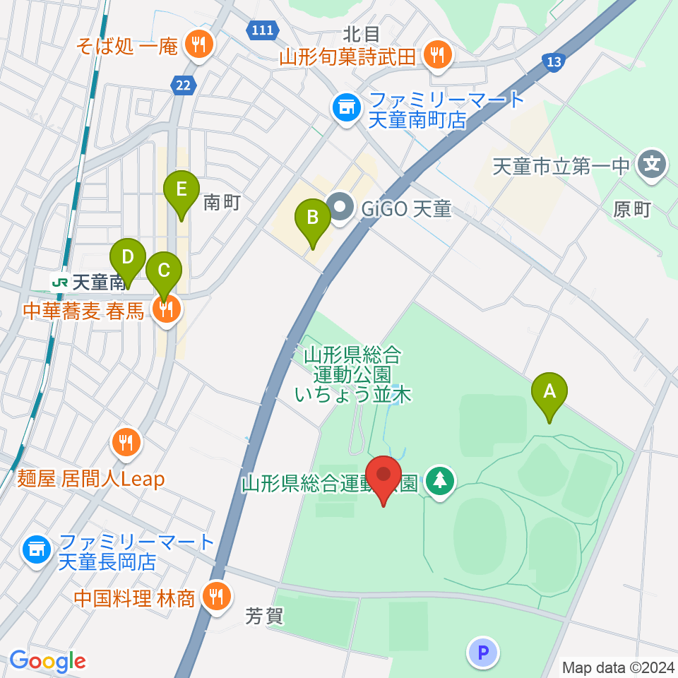 山形県総合運動公園 総合体育館周辺のカフェ一覧地図