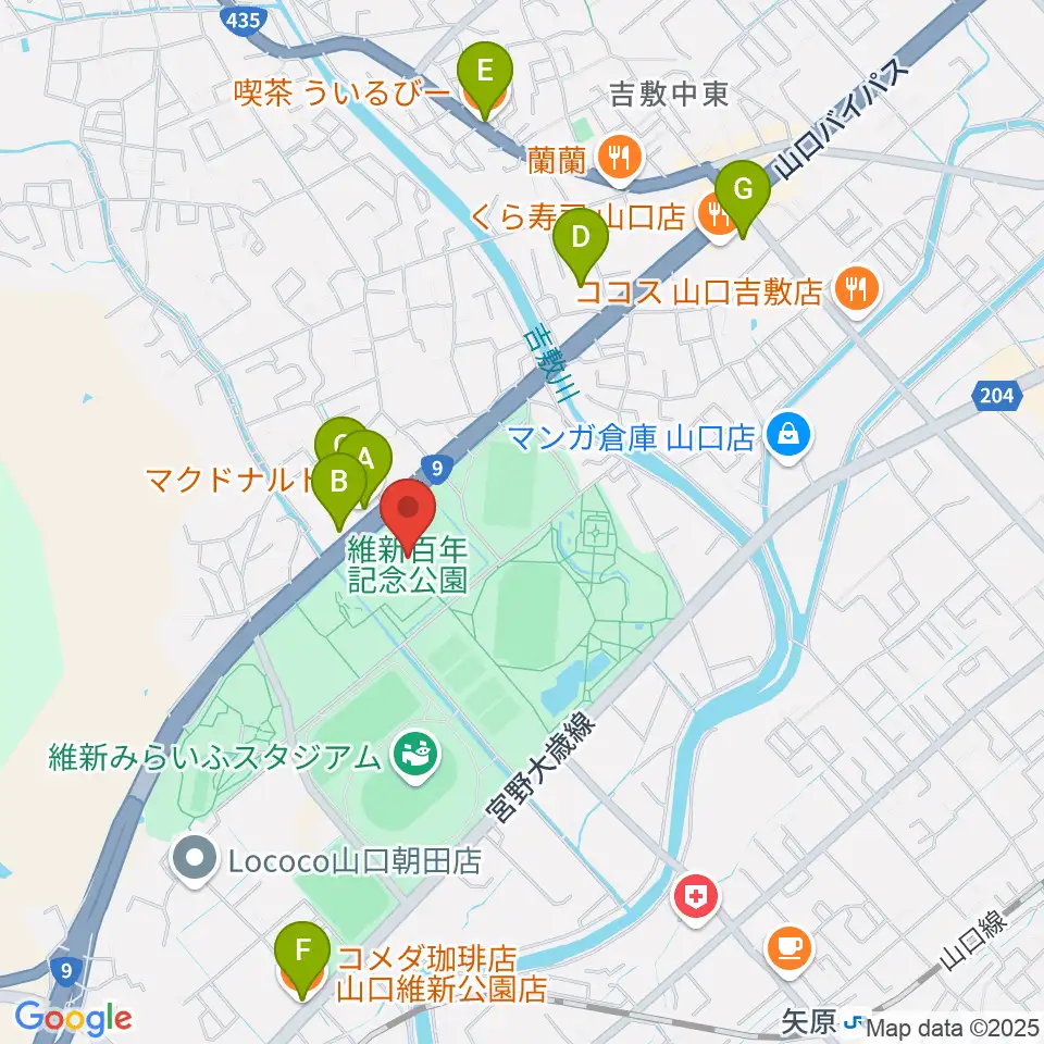 維新大晃アリーナ周辺のカフェ一覧地図