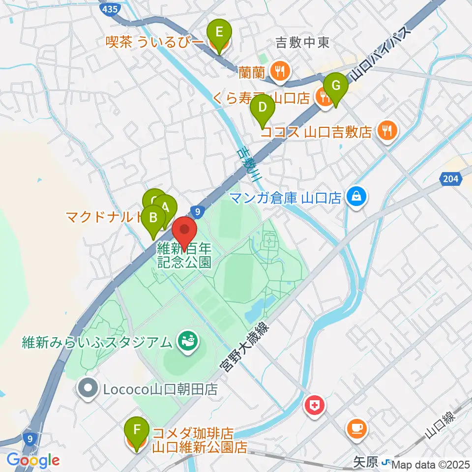 維新大晃アリーナ周辺のカフェ一覧地図