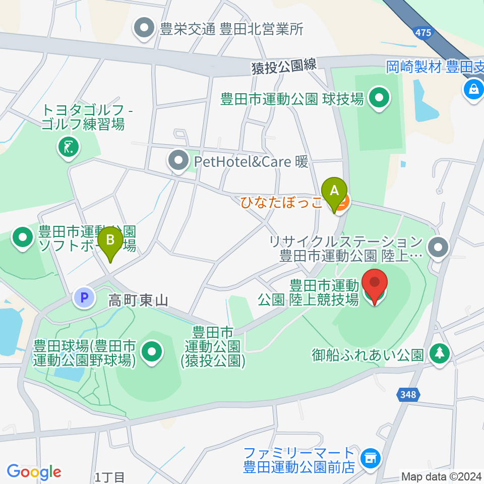 豊田市運動公園陸上競技場周辺のカフェ一覧地図