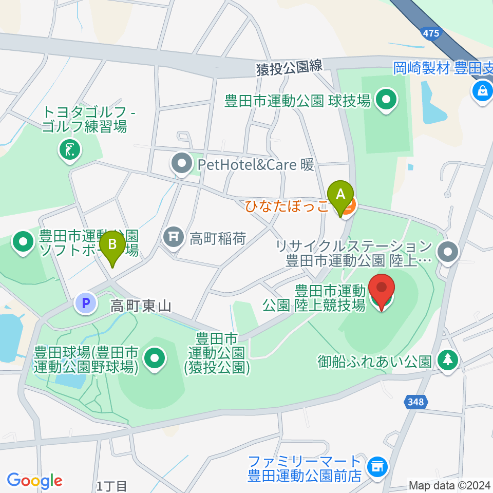 豊田市運動公園陸上競技場周辺のカフェ一覧地図