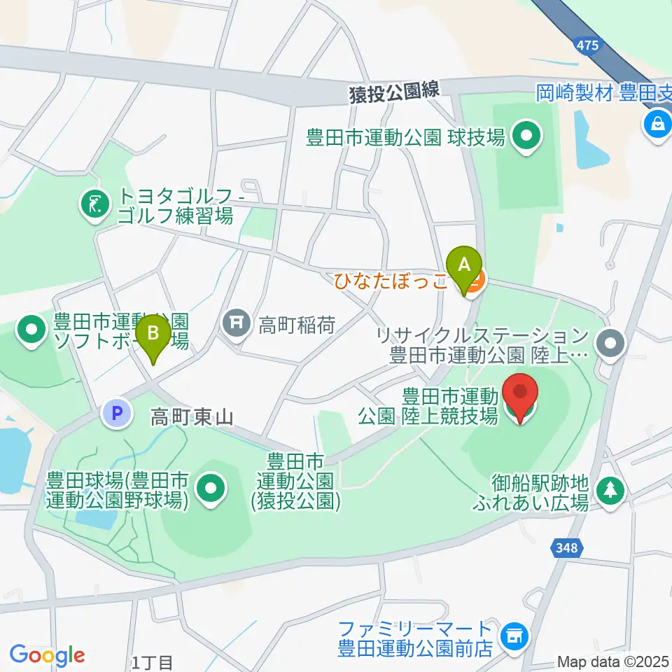 豊田市運動公園陸上競技場周辺のカフェ一覧地図