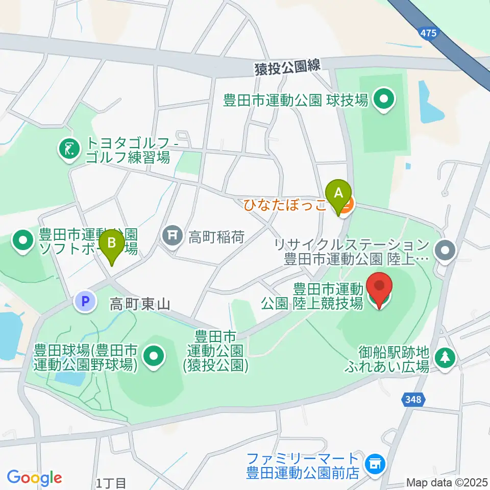 豊田市運動公園陸上競技場周辺のカフェ一覧地図