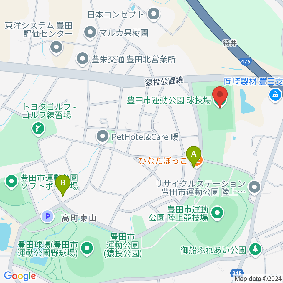 豊田市運動公園球技場周辺のカフェ一覧地図