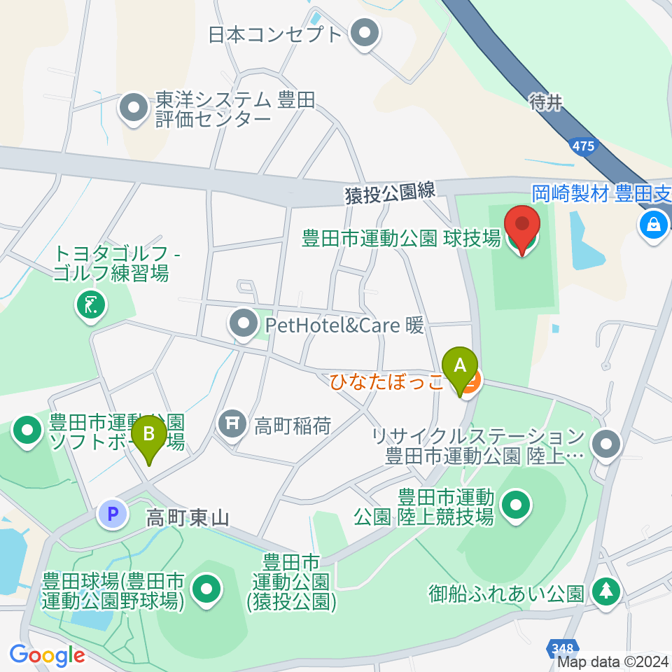 豊田市運動公園球技場周辺のカフェ一覧地図