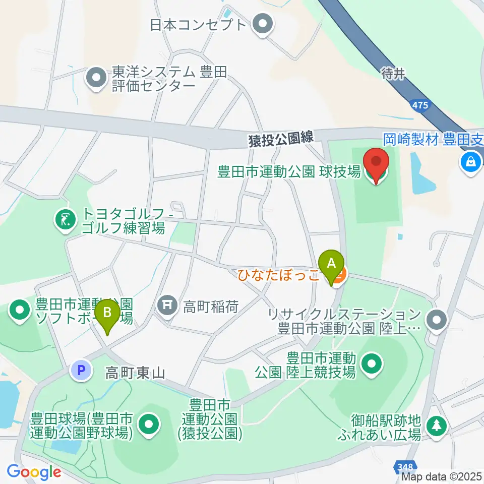 豊田市運動公園球技場周辺のカフェ一覧地図