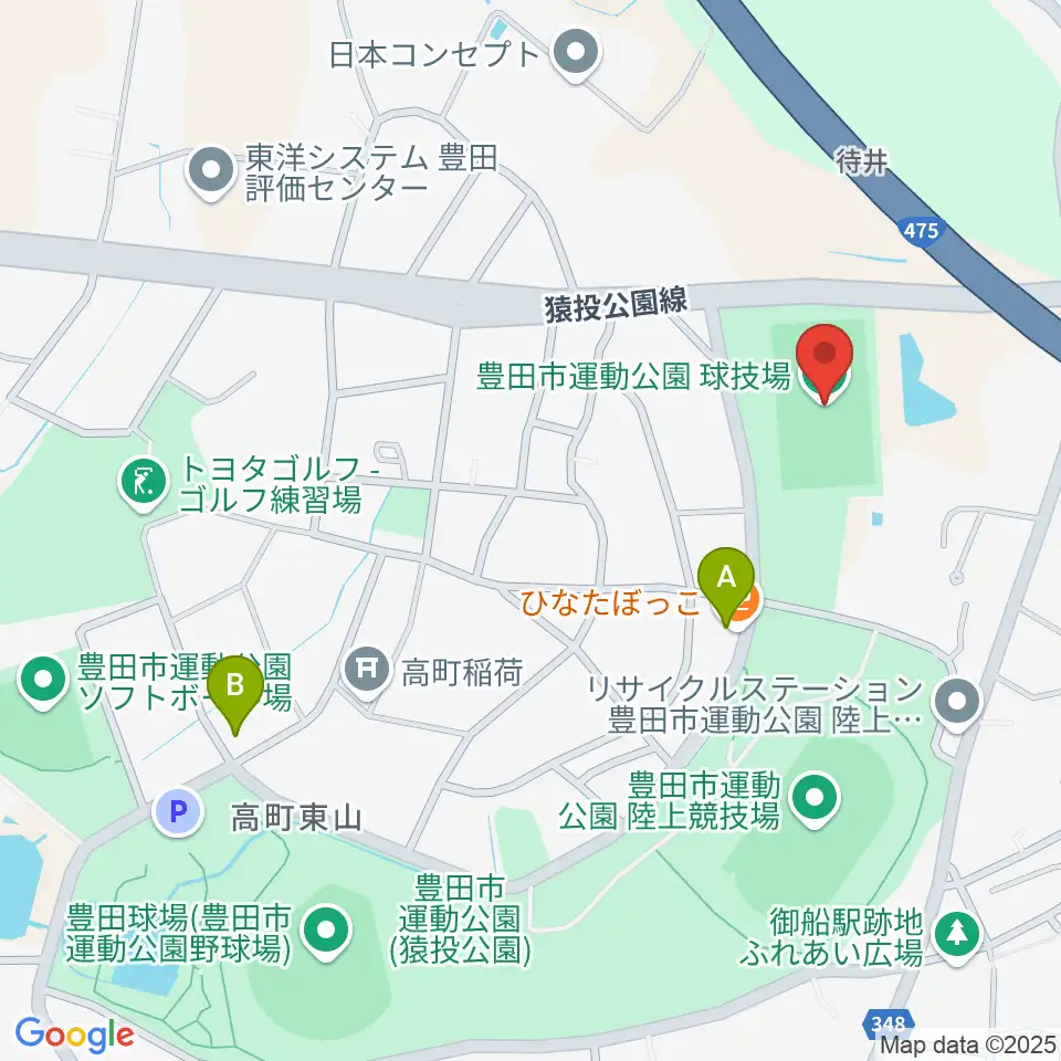 豊田市運動公園球技場周辺のカフェ一覧地図