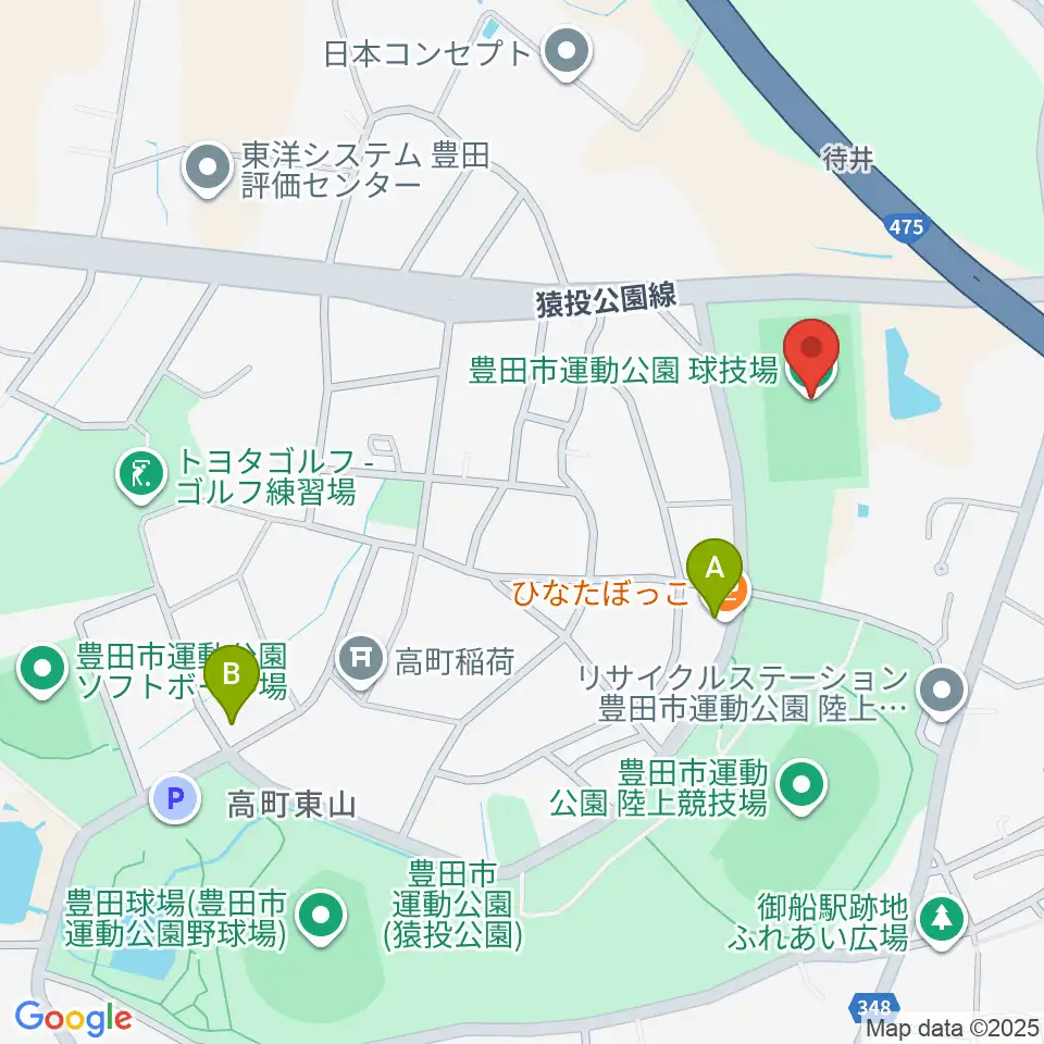 豊田市運動公園球技場周辺のカフェ一覧地図