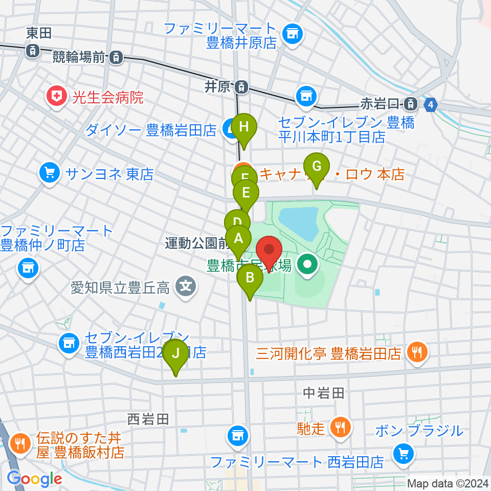 豊橋市民球技場周辺のカフェ一覧地図