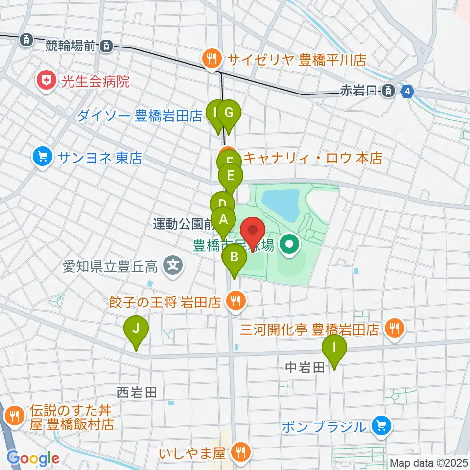 豊橋市民球技場周辺のカフェ一覧地図