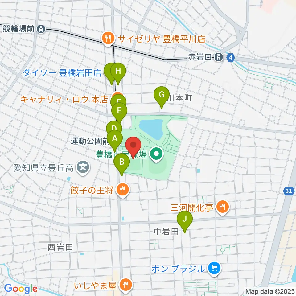 豊橋市民球技場周辺のカフェ一覧地図