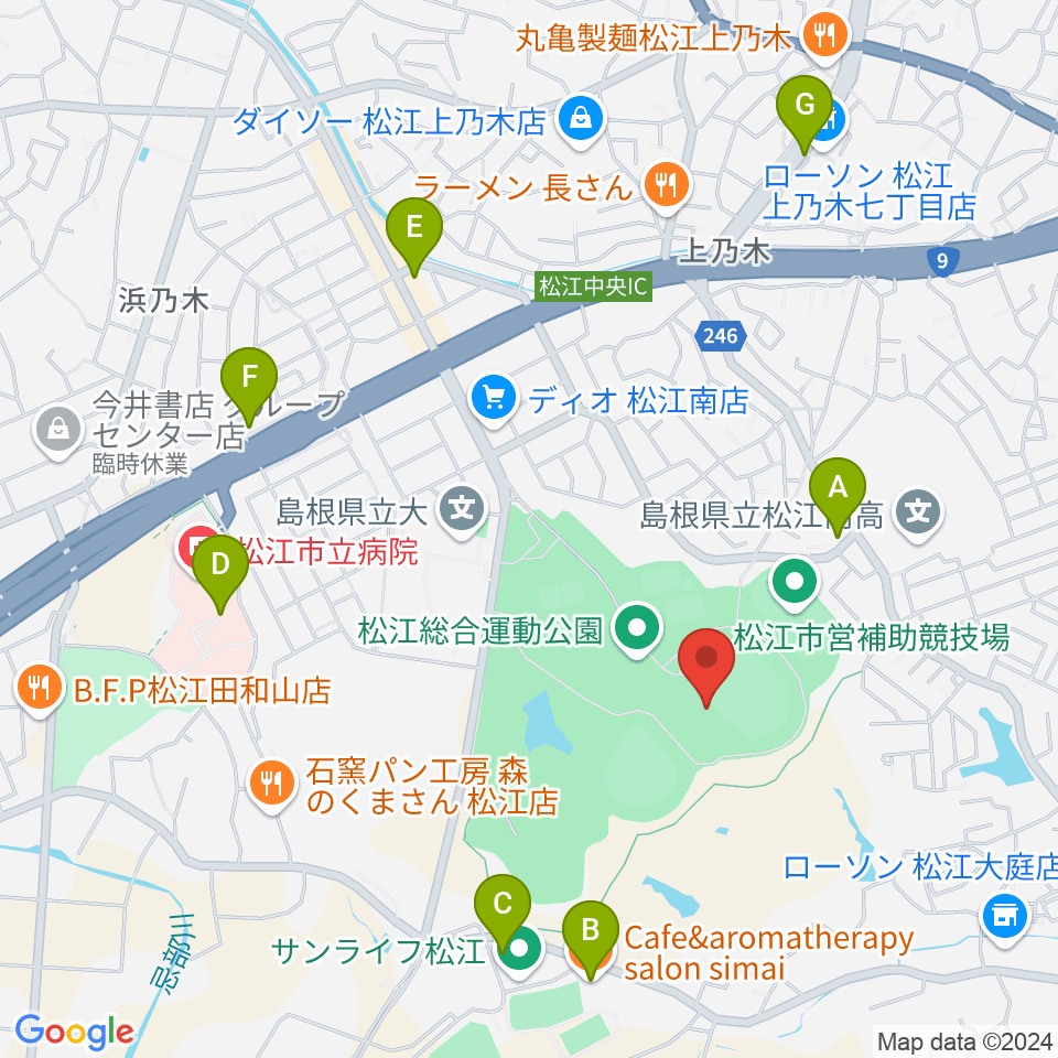 松江市営陸上競技場周辺のカフェ一覧地図